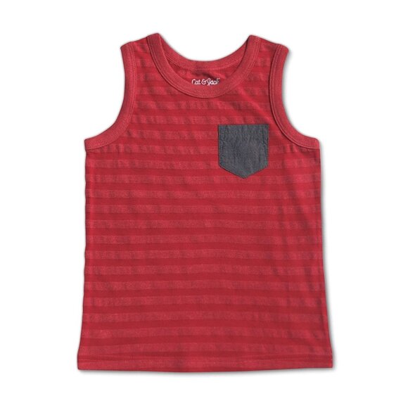 NWT Red Striped Toddler Tank Top - Kids Size 2T Cat & Jack Pocket Shirts - Picture 1 of 1